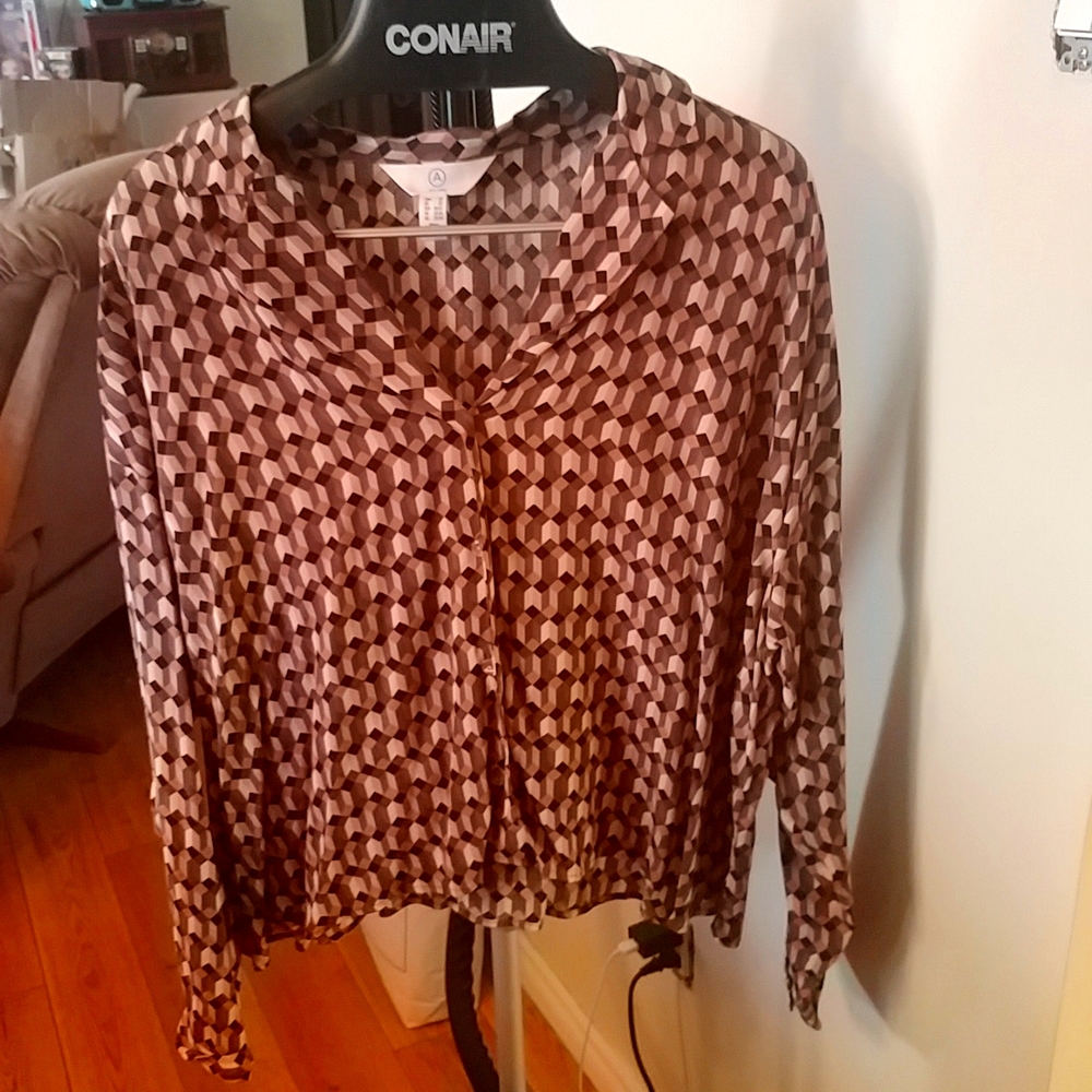 Addition Elle Geometric Print Blouse - Brown & Cream 2X